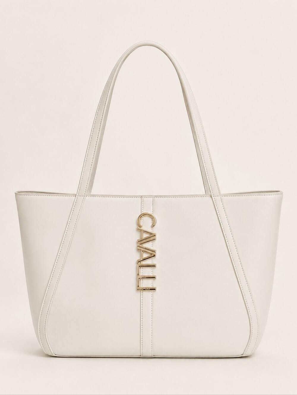 Cavalli Class Sandra Shopper Tote White Asparagus Gold Logo NWT